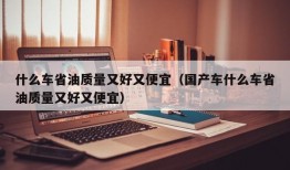 什么车省油质量又好又便宜（国产车什么车省油质量又好又便宜）